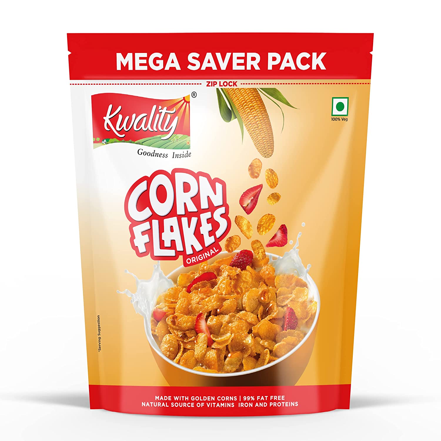 Kwality Corn Flakes – Made with Golden Corns, 99% Fat Free, Natural Source of Vitamin, Iron and Protein 800g [Pack of 1]