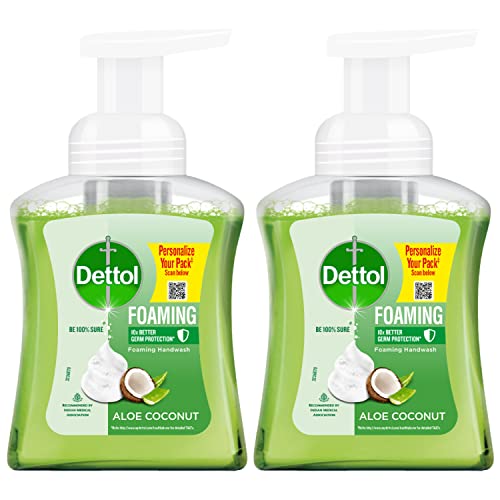 Dettol Foaming Handwash Pump – Aloe Coconut (Pack of 2-250ml each) | Rich Foam | Moisturizing Hand Wash | Soft on Hands