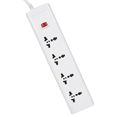 FatCherry FC2017, 4 + 1 Power Strip White Color 240 Volts with 1 LED Indicator Master Switch,Safety Shutter & 4 International sockets, 2 Meter log wire, Extension Cord for Home Appliances, Cooler, Laptop, Mobile,Computer