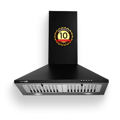 BLOWHOT Irish 60Cms chimney with 800 M3/H of Suction power for all modular Kitchens, Push button, 3 speed controls, Efficient Blower, 2-Baffle Filters, 2-Led Lights, 10 Years On Motor & 1 year of general warranty, FREE Installation Kit ( Black )