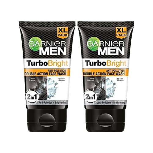 Garnier Men, Face Wash, Brightening & Anti-Pollution, TurboBright Double Action, 2 x 150g (pack of 2)