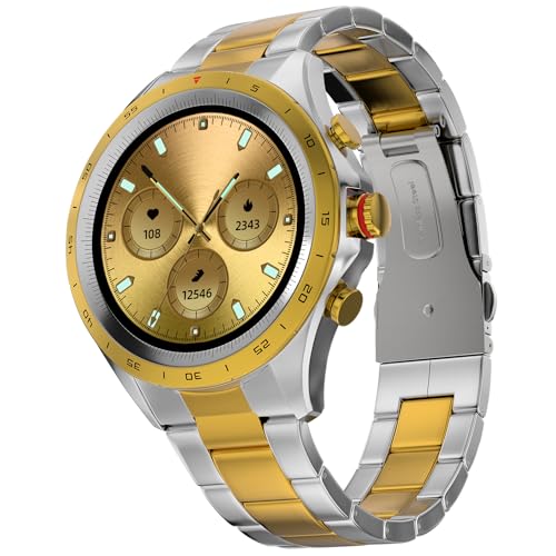 Fire-Boltt Solace Luxury Stainless Steel Smart Watch, 1.32″ (33.5Mm) Display 360 * 360 Px High Resolution With 60Hz Refresh Rate, Bluetooth Calling & 360 Health Monitoring (Gold Silver)