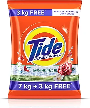 Tide Plus Detergent Washing Powder 10kg (7+3kg free), Tide Jasmine & Rose Fragrance, Removes Oil & Gravy Stains, Detergent Powder with Stain Magnets, Pack of 1