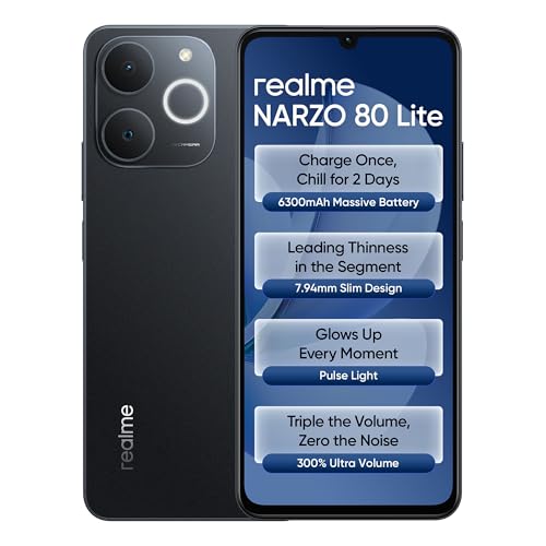 Realme Narzo 80 Lite 4G (Beach Gold, 6Gb+128Gb) | 6300Mah Segment’S Biggest Battery | 7.94Mm Slim Design | 300% Ultra Volume | Pulse Light: 9 Colors, 5 Glow Modes | Ai Assist