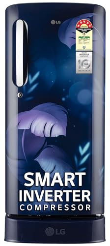 Lg 185 L, 5 Star, Smart Inverter Compressor, Direct Cool Single Door Refrigerator (Gl-D201Abiu.Bbizebn, Blue Ilan, Moist N Fresh, Auto Smart Connect & Base Stand Drawer)