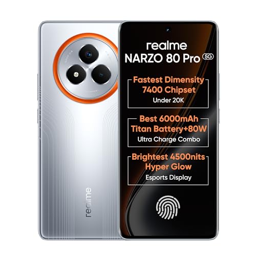 Realme Narzo 80 Pro 5G (Speed Silver,8Gb+128Gb) | Segment’S 1St Mediatek Dimensity 7400 Chipset | 6000Mah Titan Battery + 80W Ultra Charge | 4500Nits Hyperglow Esports Display | Ip69 Waterproof