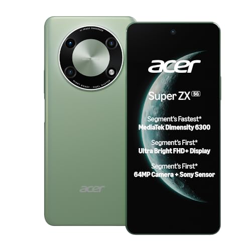 Acer Super Zx 5G (Cosmic Green, 6Gb Ram, 128Gb Storage) | 120 Hz Fhd+ Display | 5000 Mah Ultra-Thin Battery | Dimensity 6300 5G Processor | Sony 64Mp Ai Camera