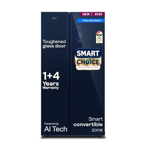 Godrej Smart Choice 600L 3Star Frost Free Smart Convertible Ai Tech 3 Intelligent Modes Toughened Glass Door Inverter Side By Side Refrigerator (2025 Model,Rs Eonvelvet 646C Rit Sm Bl,Storm Blue)