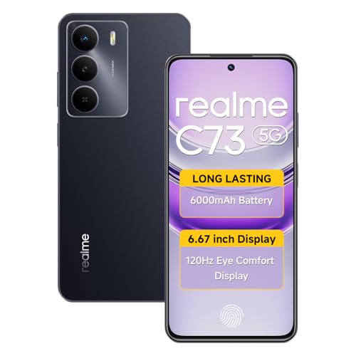 Realme C73 5G Smartphone 6.67 Inch Screen 120Hz 64Gb Rom 4Gb Ram 6000Mah Battery Ip64 Waterproof Support Ai Camera Fingerprint Gps Dual Sim (Black)
