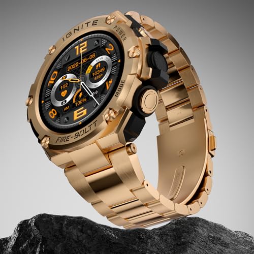 Fire-Boltt Maverick Smartwatch 51.308Mm (2.02 Inch) Ips Display, Luxury Stainless Steel Look, 320X385 Pixel Resolution, Bluetooth Calling, Voice Assistant (Gold Black)