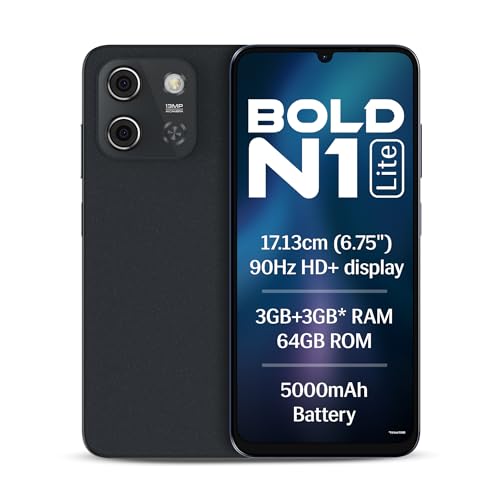 Lava Bold N1 Lite (Crystal Blue, 3 Gb Ram, 64 Gb Storage) | 6.75″ Hd+ Display | 13Mp Ai Dual Rear Camera | 5000 Mah Battery | Secure Face Unlock | Fingerprint Reader | Charger & Phone-Cover In Box