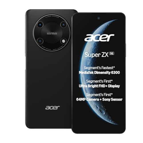 Acer Super Zx 5G (Carbon Black, 4Gb Ram, 128Gb) | Segment-First Fhd+ 6.8” 120Hz Display | Sony 64Mp Ai Triple Camera | 5000 Mah Long Lasting Battery