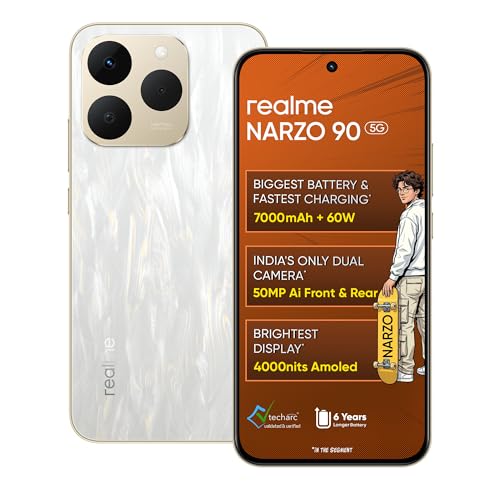Realme Narzo 90 5G (Flowing Silver,6Gb+128Gb) | 7000Mah Biggest Battery | 60W Fastest Charging | 50Mp Front & Rear Ai Cameras | 4000Nits Brightest Display | Ai Assist | Ip69 Dust & Water Resistance