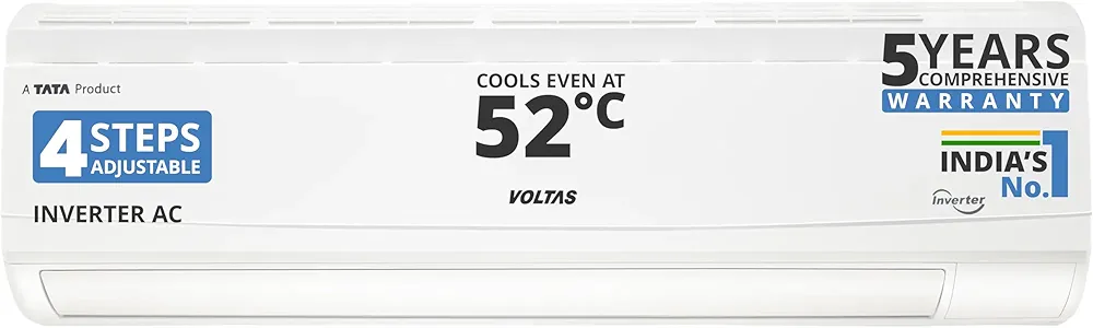 Voltas 185V Vectra CAR 1.5 ton 5 star inverter Split AC|4-IN-1 Adjustable mode|Energy Efficient|High ambient Cooling-cools even at 52°C|Anti dust filter with Anti-microbial coating|Copper Coil|White