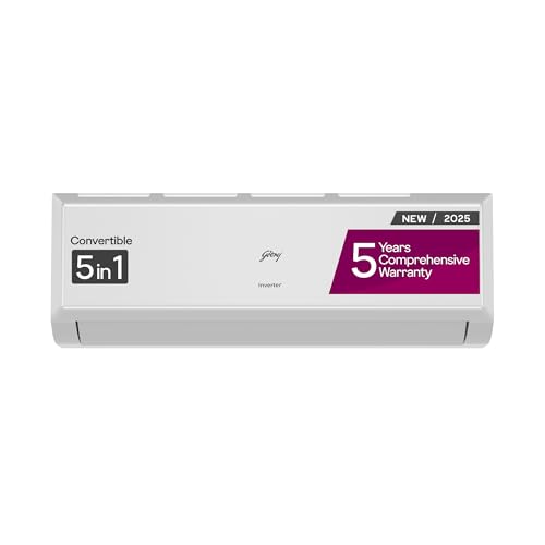 Godrej 1.5 Ton 3 Star, 5 Years Comprehensive Warranty, Ai Powered, 5-In-1 Convertible Cooling, Inverter Split Ac (Copper, Model, Heavy Duty Cooling At 52 °C, Ac1.5T Ei 18P3T Wzt 3S, White)