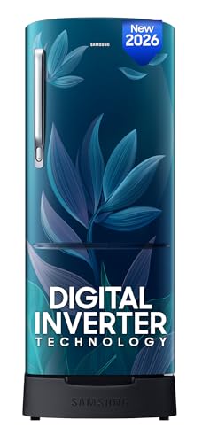 Samsung 183 L, 4 Star, Digital Inverter, Direct-Cool Single Door Refrigerator (Rr20H28249U/Nl, Paradise Bloom Blue, Base Stand Drawer, Single Touch Defrost, 2026 Model)