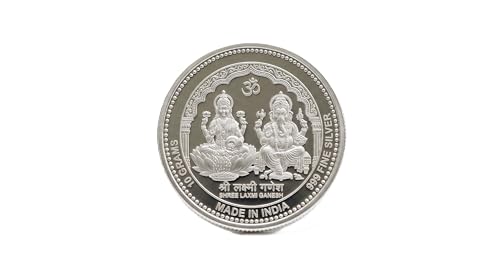 Silver Coin 10 Gram With Laxmi Ganesh Design, For Gifting