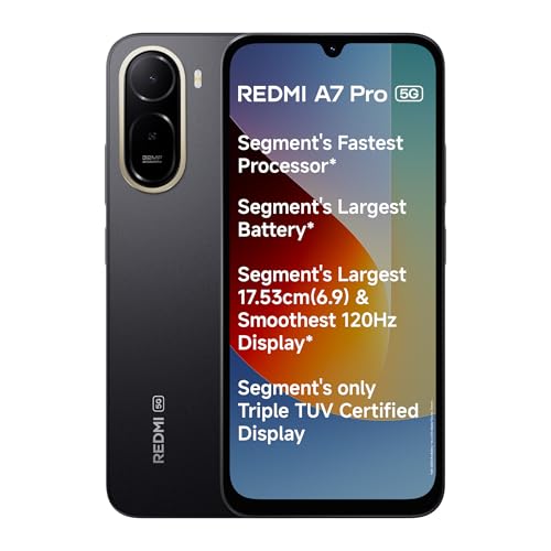REDMI A7 Pro 5G (Black, 4GB RAM, 64GB Storage) | Segment’s Fastest Processor | Segment’s Largest Battery | Segment’s Largest & Smoothest 6.9in 120Hz Display