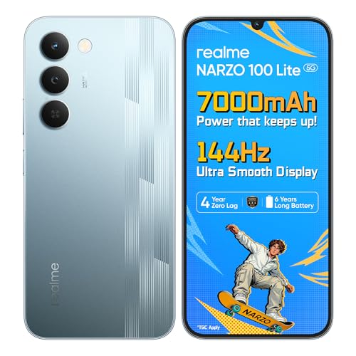 Realme Narzo 100 Lite 5G (Frost Silver,6Gb+128Gb) | 7000Mah Titan Battery | 4 Years, Zero Lag | 144 Hz Ultra Smooth Display | 6 Nm Octa-Core 5G Chipset | Color Pop Design | Vc Cooling