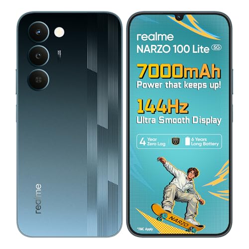 Realme Narzo 100 Lite 5G (Thunder Black,4Gb+64Gb) | 7000Mah Titan Battery | 4 Years, Zero Lag | 144 Hz Ultra Bright Display | 6 Nm Octa-Core 5G Chipset | Color Pop Design | Vc Cooling