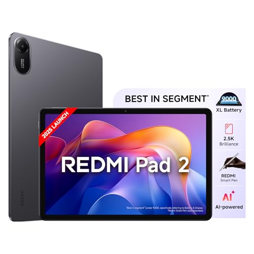 Redmi Pad 2, Wifi Active Pen Support, 27.94Cm(11″) Model, 2.5K Sharp & Clear Display, 4Gb, 128Gb, All Day & More 9000Mah Battery, Ai-Enabled, Dolby Atmos, Hyperos 2, Graphite Grey