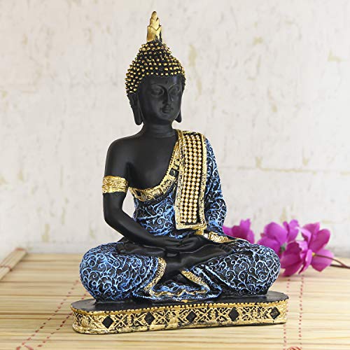 Ecraftindia Buddha Showpiece (22Cm X 16 Cm X 6 Cm, Blue) – Polyresin