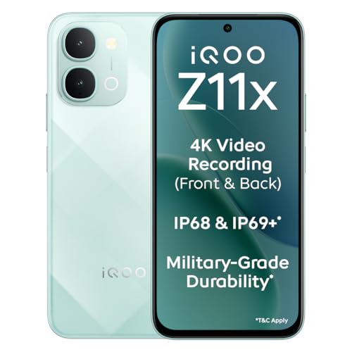 Iqoo Z11X 5G (Prismatic Green, 8Gb Ram, 128 Gb Storage) | Dimensity 7400-Turbo Processor | 7200 Mah Battery | 4K Video Recording Front & Back | Ip68 & Ip69+ | Powered By Originos 6