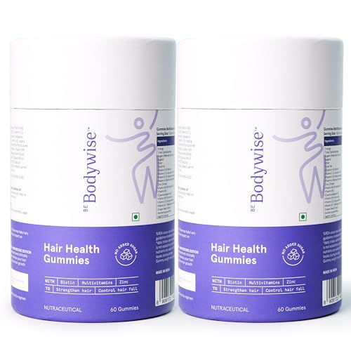 Be Bodywise Biotin Hair Gummies | For Stronger,Shinier Hair & Nails | 120 Day Pack | With Biotin, Zinc, Folic Acid, Fibre & Multivitamin | Strawberry Flavored | No Added Sugar & Gut Friendly