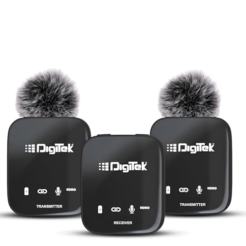 Digitek Dwm 101 Wireless Microphone System With Anc Noise Reduction, 360° Sound Capture, Upto 12 Hrs Working Time, For Dslr Camera, Android & Ios Smartphones, Seamless Audio Recording