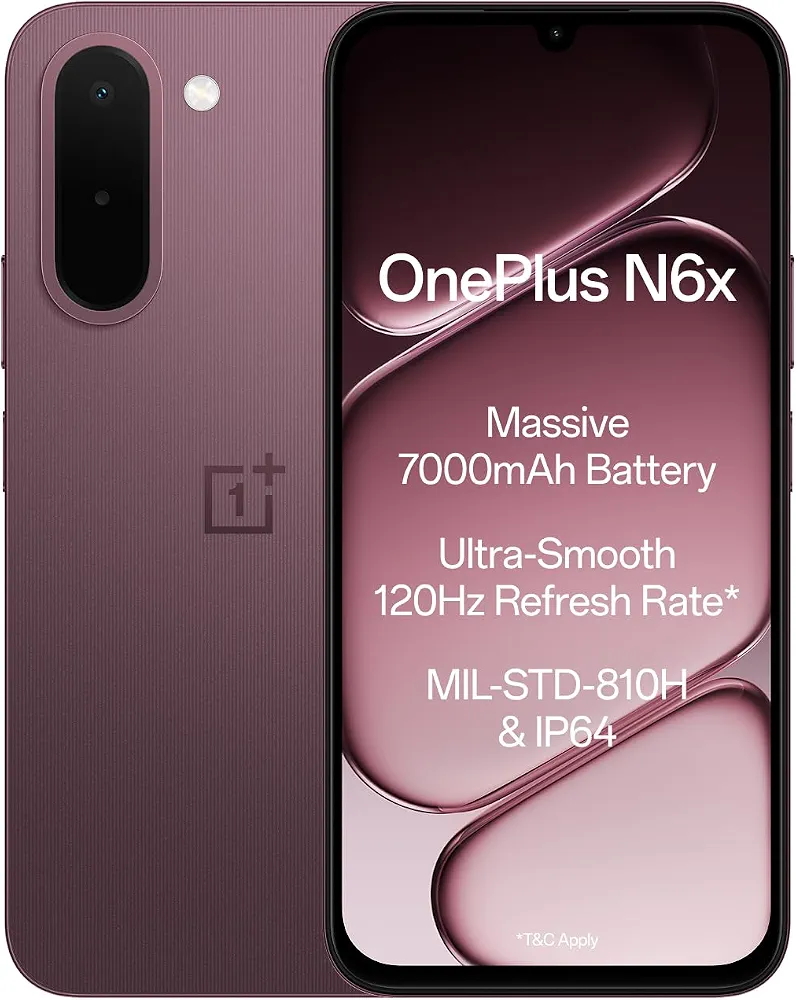 OnePlus N6x | 4GB+128GB | Burgundy Red | 7000mAh Battery | Power for Days | 48-Months Smoothness | Smooth 120Hz Display | Largest 5300mm2 VC | Military-Grade Durability