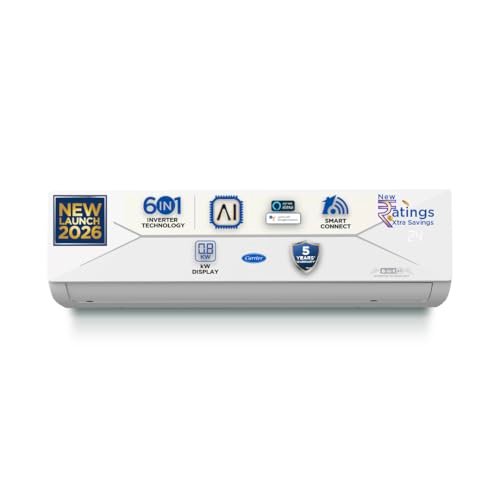 Carrier 1.5 Ton 3 Star Wi-Fi Smart Flexicool Inverter Split Ac (Copper, Convertible 6-In-1 With Wi-Fi With Geo-Fencing, Smart Energy Display, 2026 Model, Ester Edge Gxi Wifi-Cai18Ee3R36W1, White)