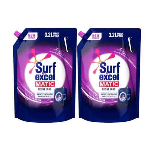 Surf Excel Matic Front Load Liquid Detergent 3.2 L Refill, Designed For Tough Stain Removal On Laundry In Washing Machines – Mega Pack (Pack Of 2)