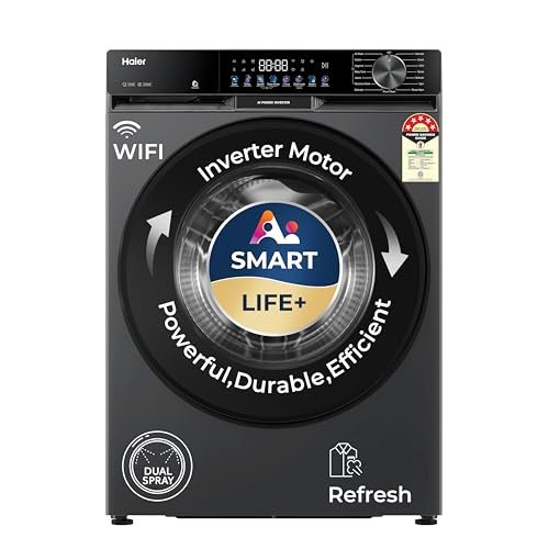 Haier 9 Kg, 5 Star, Ai Smart Life+, Hygienic Care, Abt, 525 Mm Super Drum, Refresh, Direct Motion Motor, Wifi Enabled, Fully Automatic Front Load Washer (Efl90-Im14F5Es8U1 | Dark Jade Silver)