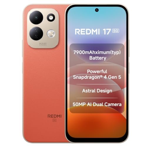 Redmi 17 5G (Eternal Orange, 6Gb Ram, 128Gb Rom) | 7900Mah Battery + 45W Fast Charging | 6.9″ 120Hz Adaptive Display | Snapdragon 4 Gen 5 | 50Mp Dual Ai Camera | Corning® Gorilla® Glass 7I | Ip64