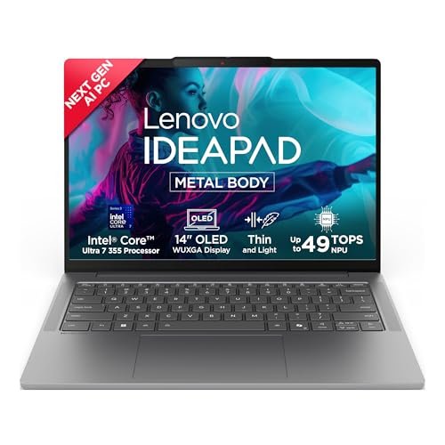 Lenovo Ideapad Slim 5 Intel Core Ultra 7 355 Next-Gen Ai Pc (16Gb Ram/512Gb Ssd/14 (35.5Cm)/Wuxga Oled/Copilot+ Pc/Windows 11/Mso 365 Basic+Office 2024/1Yr Adp Free/Grey/1.4Kg), 83S5005Kin
