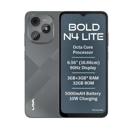 Lava Bold N4 Lite (Ghost Silver, 3Gb Ram, 32Gb Storage) | 6.56″ Hd+ Display | 8Mp Rear Camera | 5000 Mah Battery | Free Service @ Home | Fingerprint Reader | Charger & Phone-Cover In Box