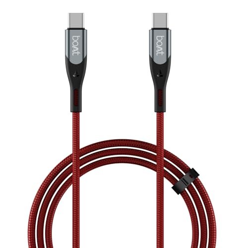 Boat Type C To C 65W Fast Charging Cable With 480 Mbps Data Transfer, Tangle-Free Cable In Premium Nylon Braided Design (Martian Red)