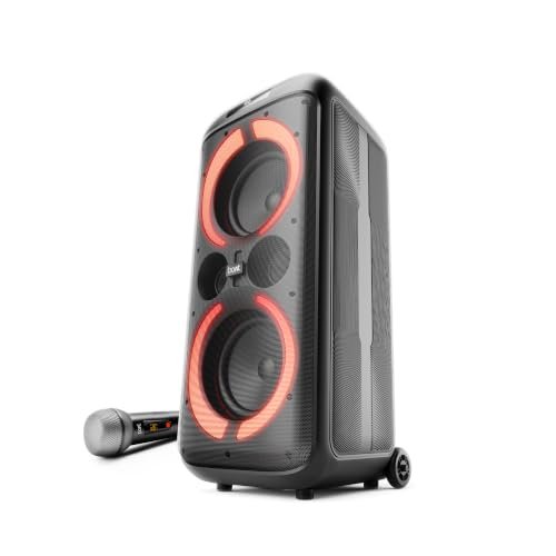 Boat Partypal 600 Plus W/Karaoke Auto-Tuner, In-Built Dj Tracks & Bass Drop, 240W Output, Dual Uhf Wireless Mics, Dynamic Rgb Leds, 6H Battery, Trolley Wheels Bluetooth Party Speaker(Raven Black)