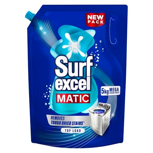 Surf Excel Matic Liquid Detergent 5 Kg For Top Load | Removes Tough Stains In 1St Wash | Superior Fragrance | Color Protection | Trusted By Machine Manufacturers Like Whirlpool, Bosch, Lloyd, Voltas