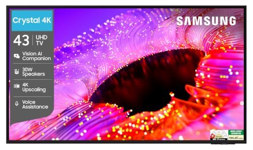 Samsung 43 Inch (108Cm) Crystal Uhd 4K Vision Ai 2026 Smart Tv | 30W Speakers | 4K Upscaling | Hdr10+ | 150+ Channels | 7 Years Os Upgrade | Ua43Ue86Ahulxl