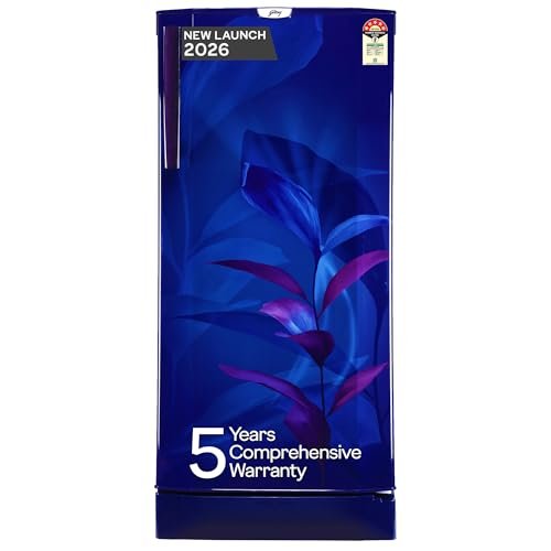 Godrej 185 L 5 Star 5 Years Comprehensive New Launch Turbo Cooling Technology Toughened Glass Shelves Large Shelve Space Single Door Refrigerator (2026 Model, Rd 195En Tai Mn Bl, Marine Blue)