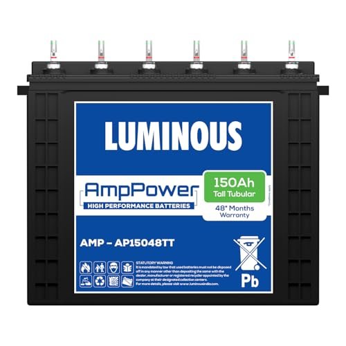 Luminous Amppower Ap15048Tt Tall Tubular Inverter Battery – 150Ah Capacity | Ideal For Homes, Shops & Offices | High Performance | 48-Month Warranty | Durable, Reliable & Easy Installation