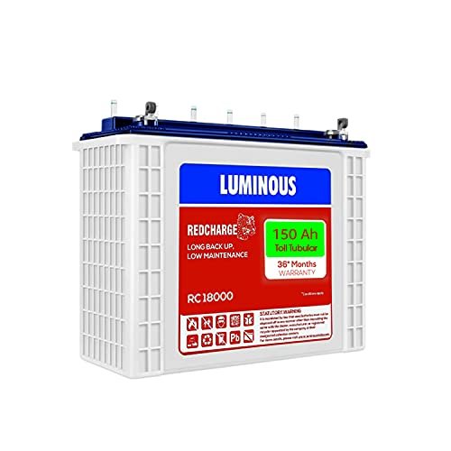 Luminous Red Charge Rc 18000 150 Ah 12V Tall Tubular Inverter Battery For Home, Office & Shops | Leak Resistant & Low Maintenance | Compatible With All Inverter Types | 36 Months Warranty
