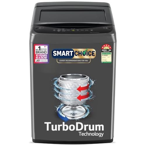 Lg 7 Kg 5 Star Smart Inverter Technology Fully Automatic Top Load Washing Machine (T70Vbmb1Z, Auto Prewash, Turbodrum, Stainless Steel Drum, Led Display, Smart Diagnosis Middle Black)